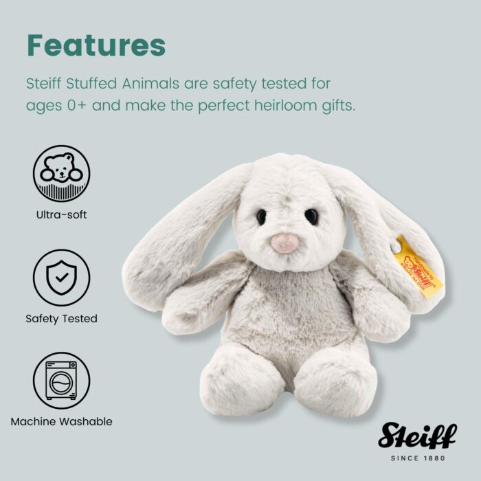 Steiff Hoppie Hase 18 cm hellgrau, Plüschtier Hase mit Schlappohren, Soft Cuddly Friends, flauschiges Stofftier zum Kn – Bild 3