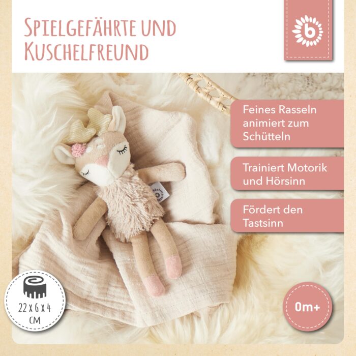 Bieco Kuscheltier Reh Ella mit Rassel | Baby Kuscheltier ab 0 Monate Stofftier Baby Plüschtier Rer – Bild 7