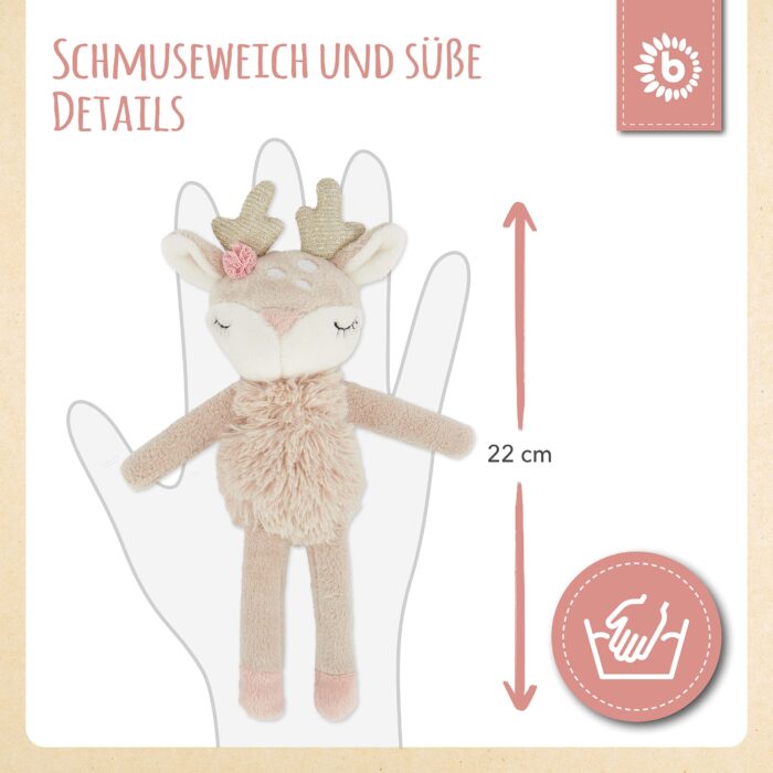 Bieco Kuscheltier Reh Ella mit Rassel | Baby Kuscheltier ab 0 Monate Stofftier Baby Plüschtier Rer – Bild 5