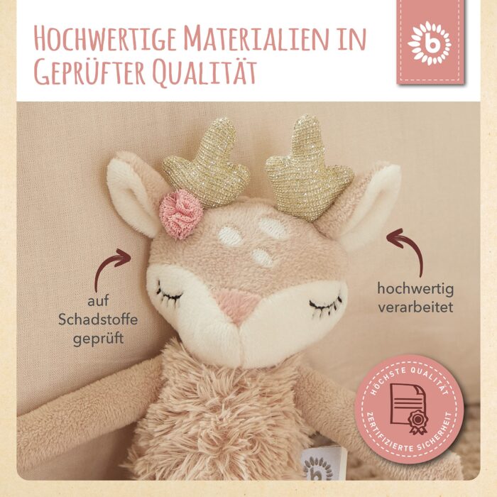 Bieco Kuscheltier Reh Ella mit Rassel | Baby Kuscheltier ab 0 Monate Stofftier Baby Plüschtier Rer – Bild 4